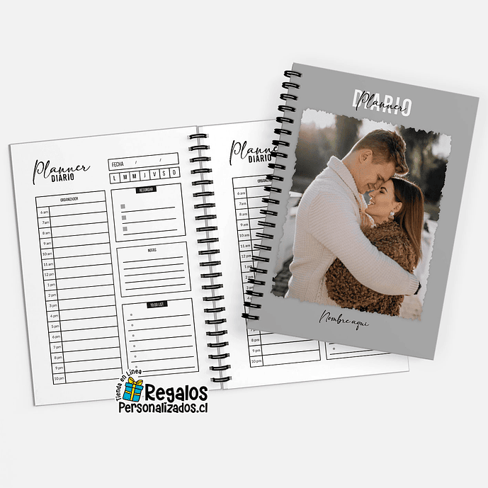 Agenda planificador diario gris, tapas personalizadas 1