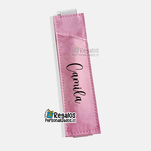 Portalápiz rosa con elástico personalizado