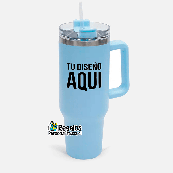 Vaso térmico tipo Stanley celeste mate personalizado 1