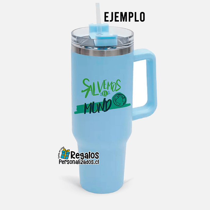 Vaso térmico tipo Stanley celeste mate personalizado 3