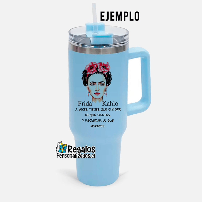 Vaso térmico tipo Stanley celeste mate personalizado 4
