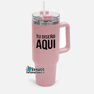 Vaso térmico tipo Stanley rosa mate personalizado
