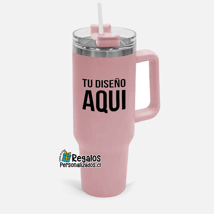Vaso térmico tipo Stanley rosa mate personalizado 1