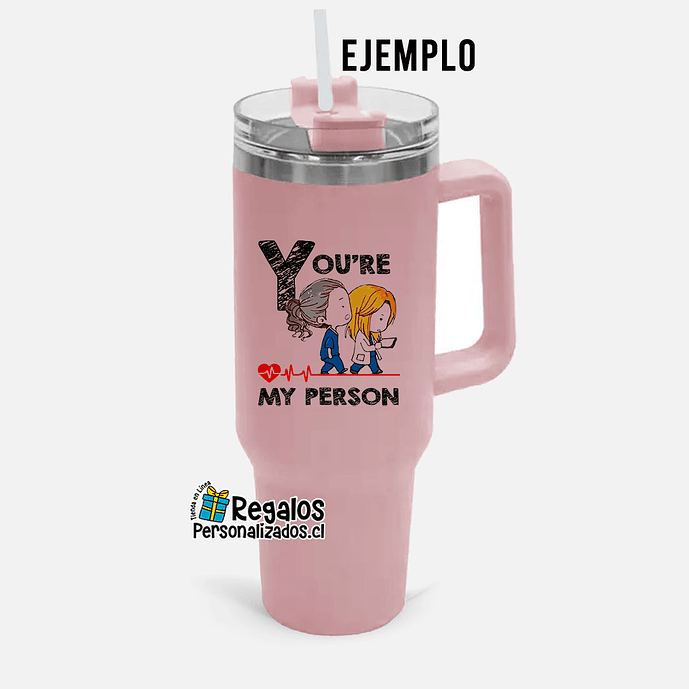 Vaso térmico tipo Stanley rosa mate personalizado 2