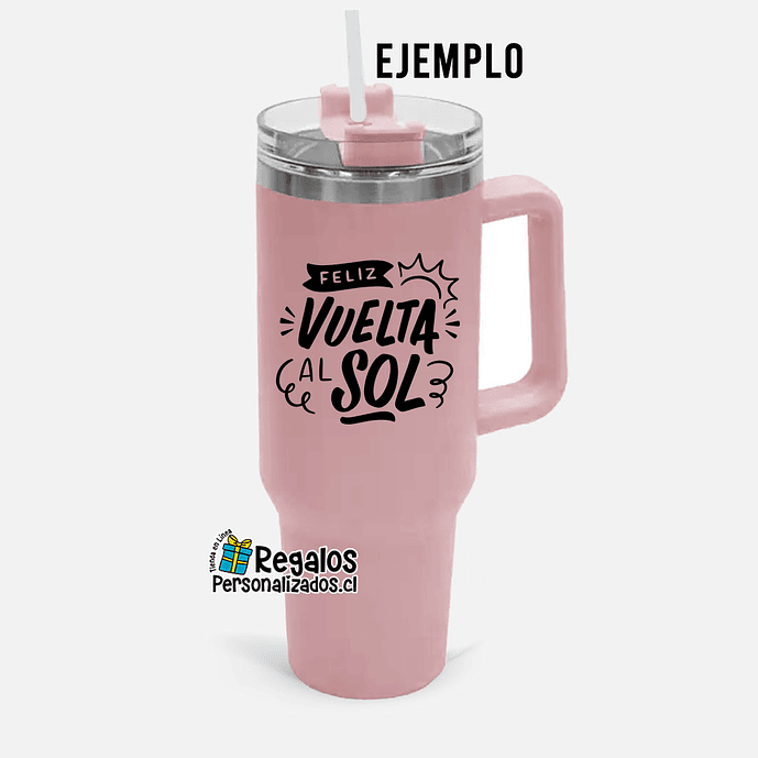 Vaso térmico tipo Stanley rosa mate personalizado 3