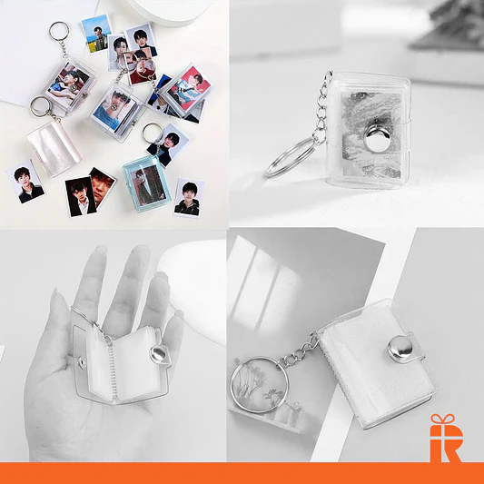 Mini album llavero blanco glitter con fotos 2