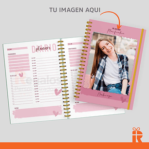 Agenda planificador diario rosa, tapas personalizadas