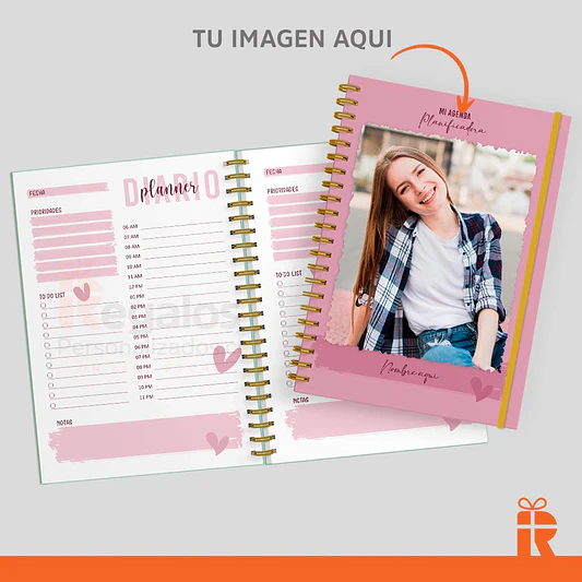 Agenda planificador diario rosa, tapas personalizadas 1