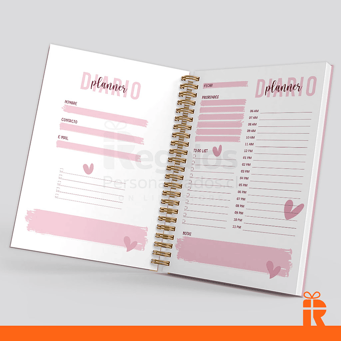 Agenda planificador diario rosa, tapas personalizadas 2