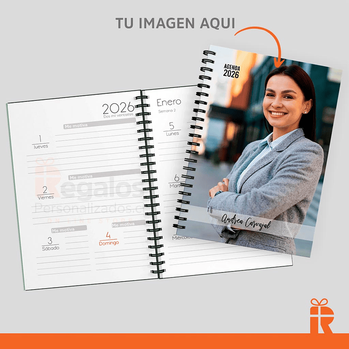 Agenda clásica fechada 2026, tapas personalizadas 2