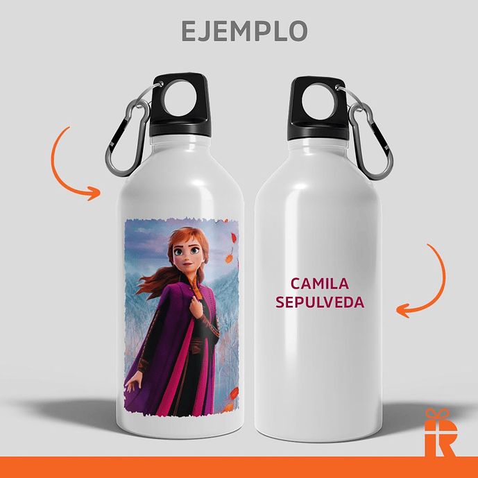 Botella tapa rosca y mosqueton 600cc, personalizada 4