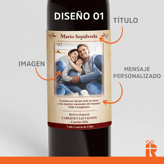 Vino 750ml. etiqueta foto y frase personalizada 2
