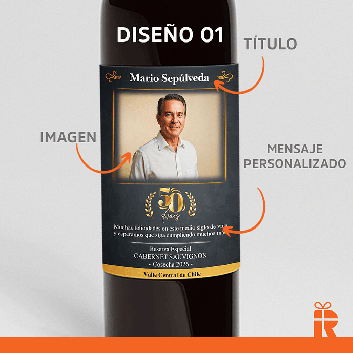 Vino 750ml. diseño cumpleaños con foto 2