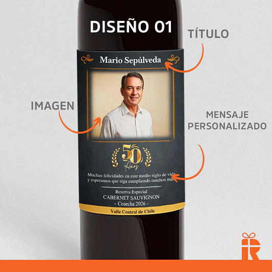 Vino 750ml. diseño cumpleaños con foto 2