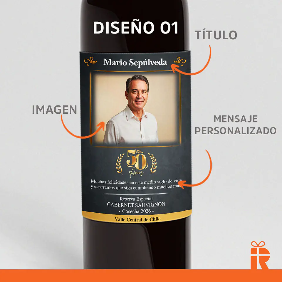 Vino 750ml. diseño cumpleaños con foto 2