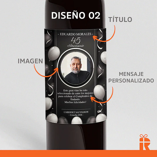 Vino 750ml. diseño cumpleaños con foto 3