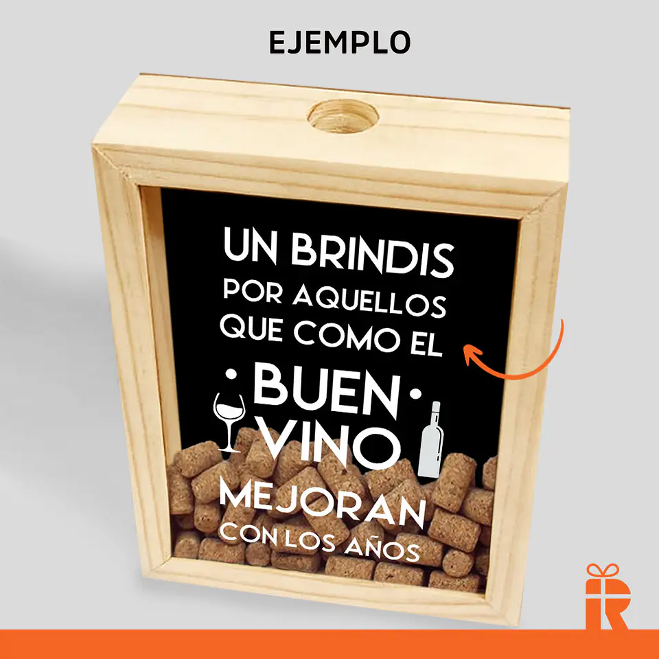 Alcancía guarda corchos 30x40cm frase personalizada 2
