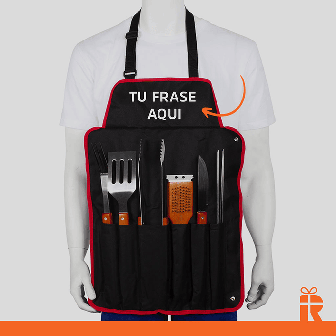 Pechera Parrillera con  herramientas, frase personalizada 2