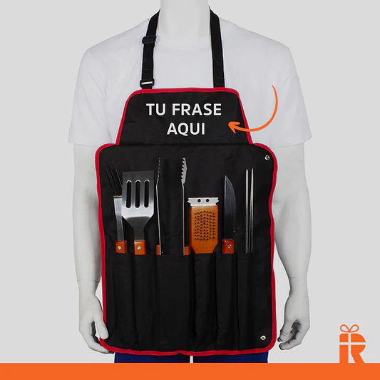 Pechera Parrillera con  herramientas, frase personalizada 2