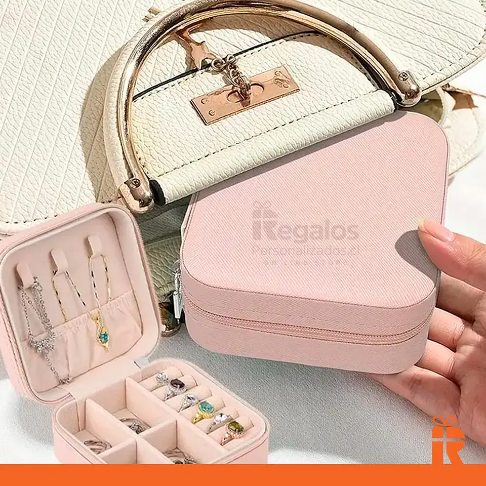 Joyero de viaje rosado, nombre o frase personalizado 3