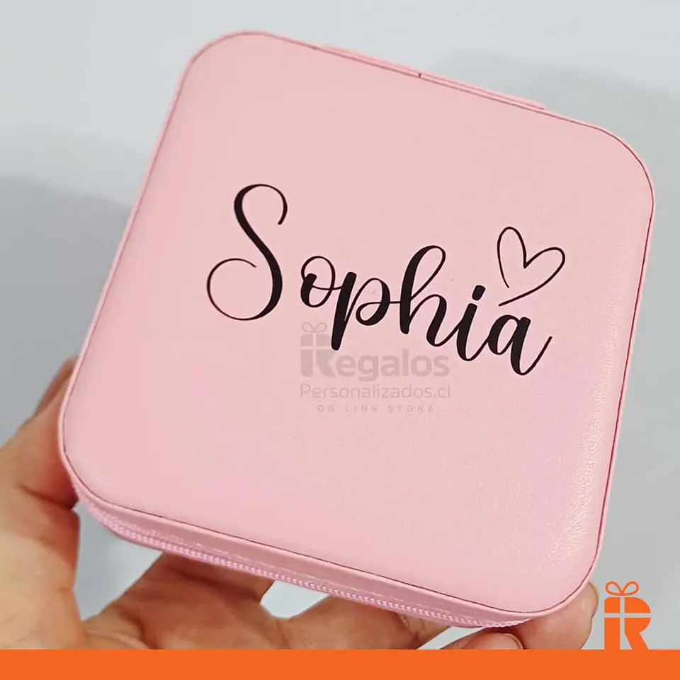 Joyero de viaje rosado, nombre o frase personalizado 4