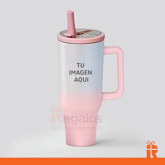 Vaso térmico 1.2lt bicolor rosa personalizado 1