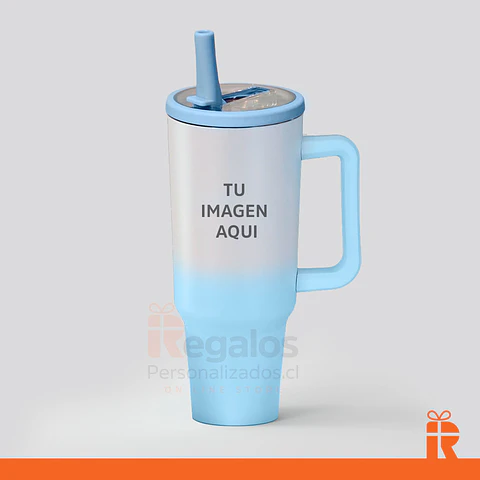 Vaso térmico 1.2lt bicolor celeste personalizado