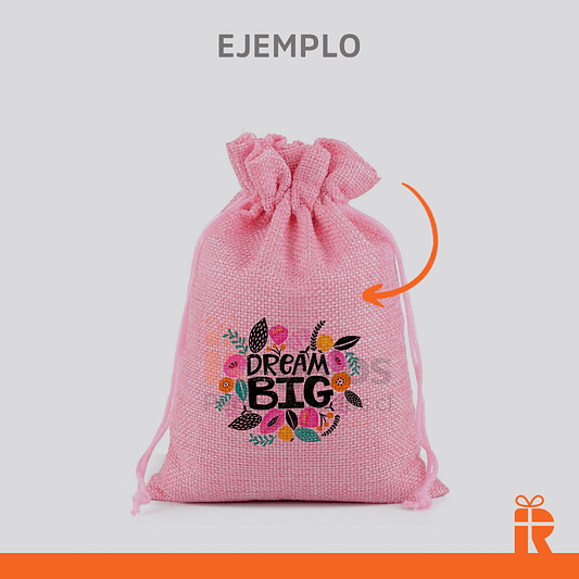 Saco arpillera 13x18cm rosado personalizado 4