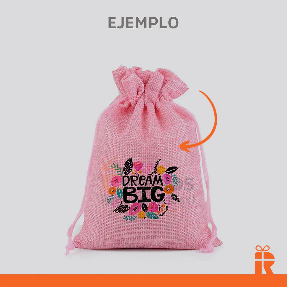 Saco arpillera 13x18cm rosado personalizado 4