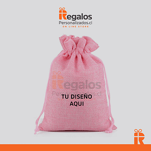 Saco arpillera 13x18cm rosado personalizado