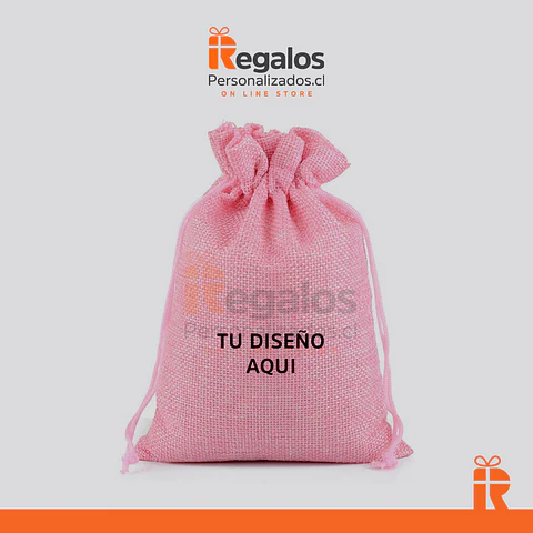 Saco arpillera 13x18cm rosado personalizado
