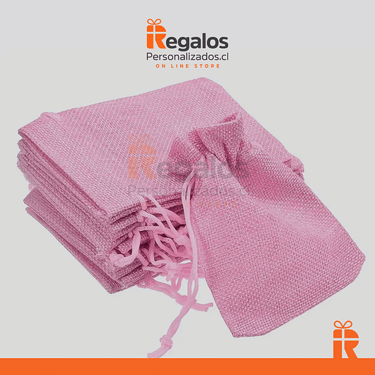 Saco arpillera 13x18cm rosado personalizado 2