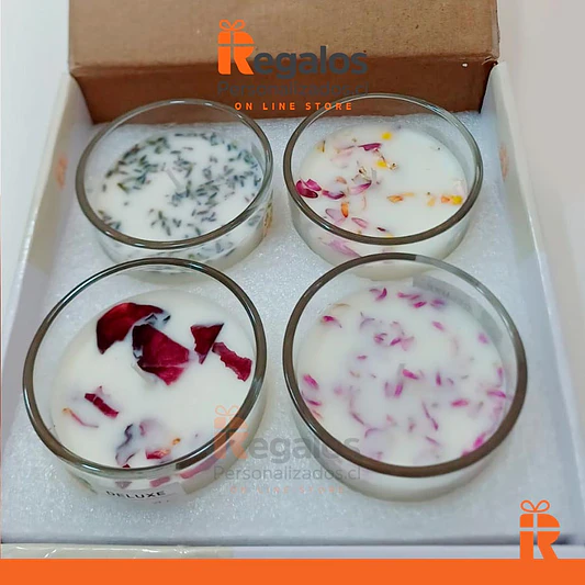 Vela en vidrio circular y hojitas 3