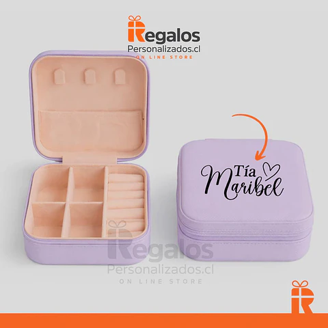 Joyero de viaje lila, frase o nombre personalizado