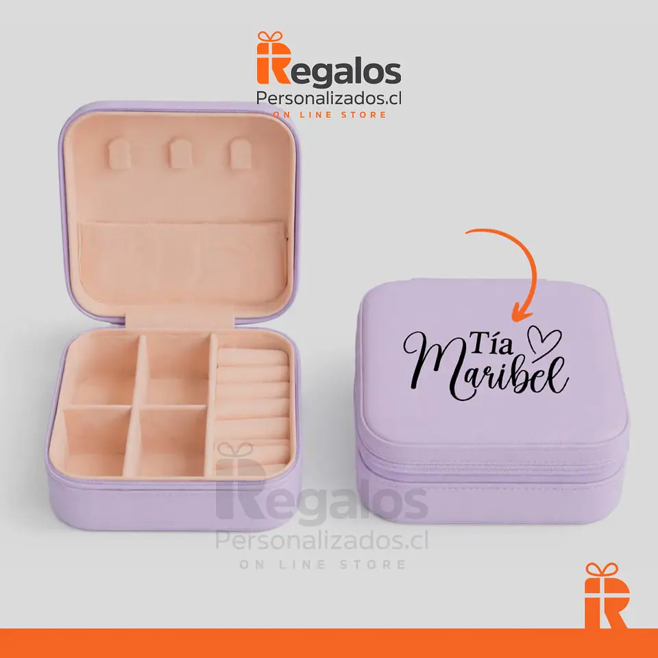 Joyero de viaje lila, frase o nombre personalizado 1