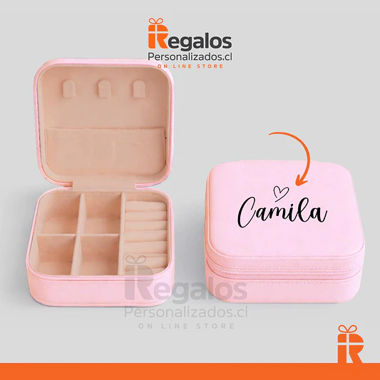 Joyero de viaje rosado, nombre o frase personalizado 1