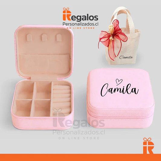Joyero de viaje rosado, nombre o frase personalizado 5