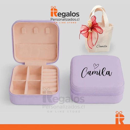 Joyero de viaje lila, frase o nombre personalizado 3