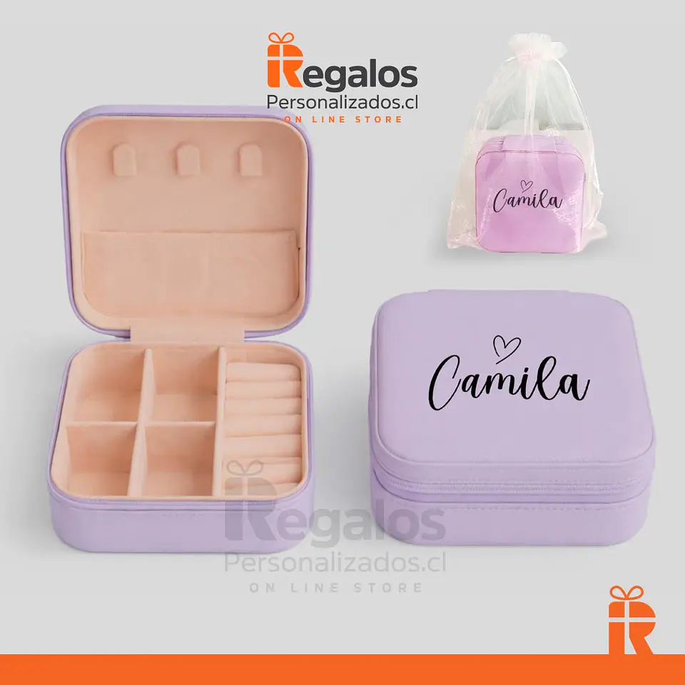 Joyero de viaje lila, frase o nombre personalizado 2