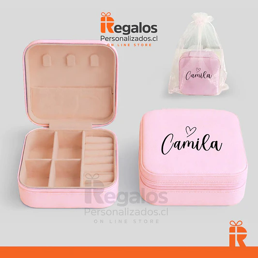 Joyero de viaje rosado, nombre o frase personalizado 2