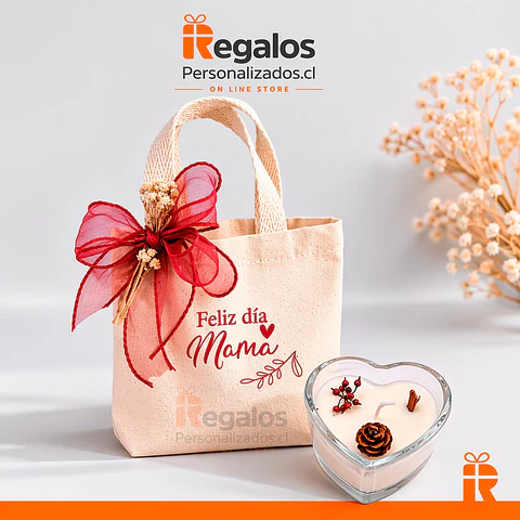 Bolsa de algodón + vela diseño mamá