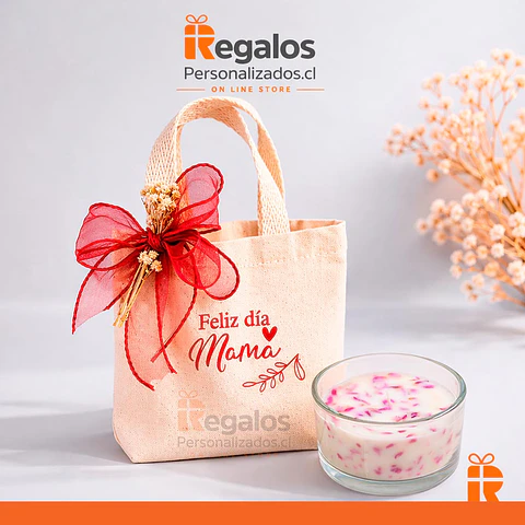 Bolsa de algodón + vela diseño mamá