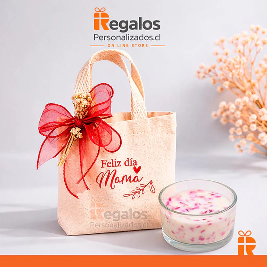 Bolsa de algodón + vela diseño mamá 2