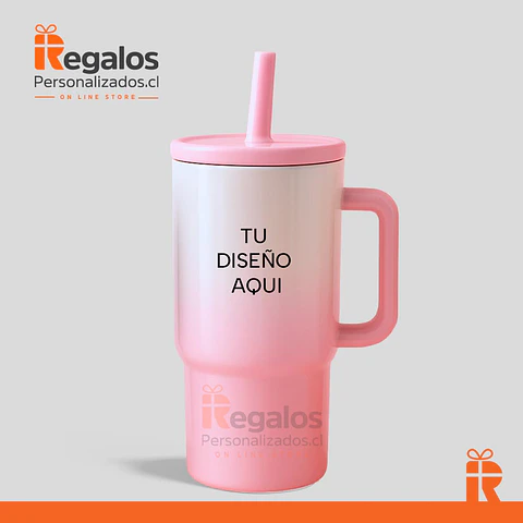 Mug térmico bicolor rosa personalizado