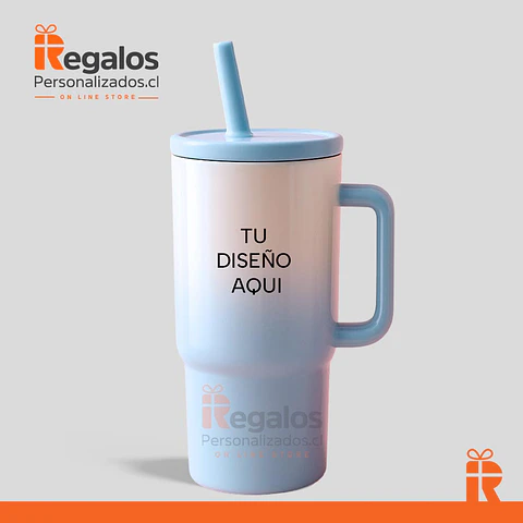 Mug térmico bicolor celeste personalizado