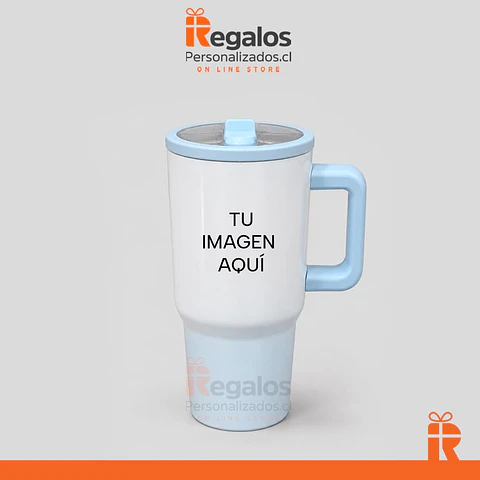 Mug térmico bicolor celeste personalizado