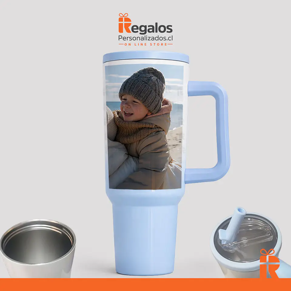 Tumbler térmico 1.2lt bicolor celeste, tapa antivuelco  2