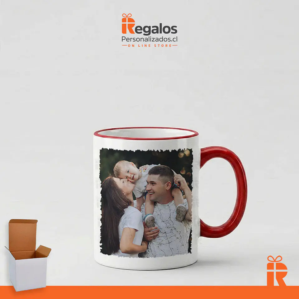 Tazón clásico borde y asa rojo, personalizado 2