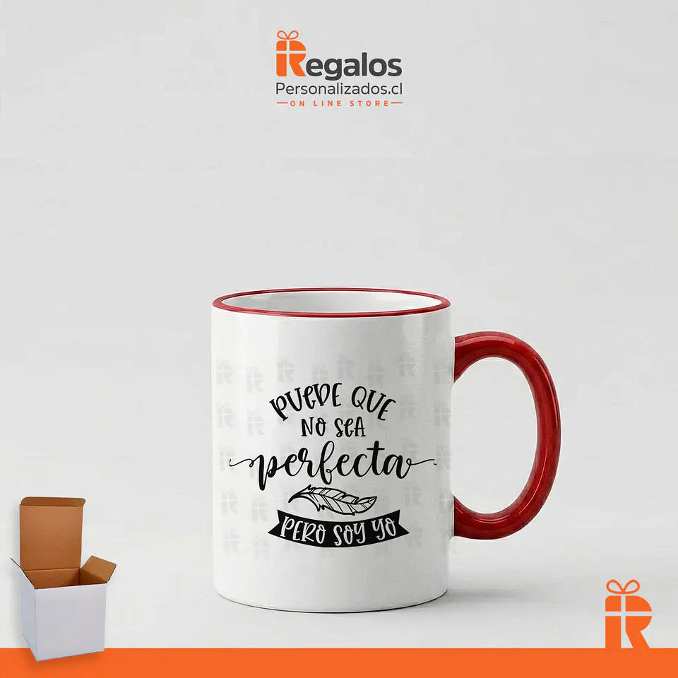 Tazón clásico borde y asa rojo, personalizado 3