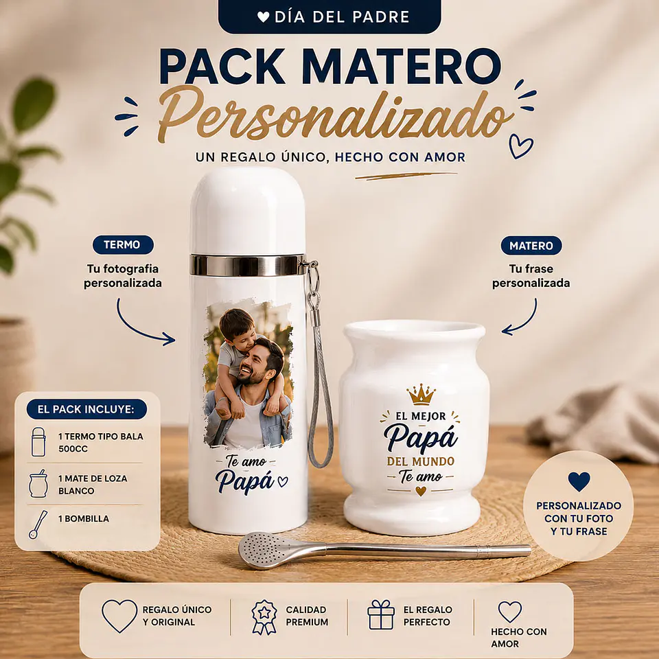 Pack Matero Personalizado con Foto y Frase | Regalo Día del Padre 1